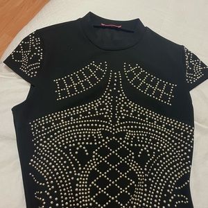 Black and gold rhinestone dress